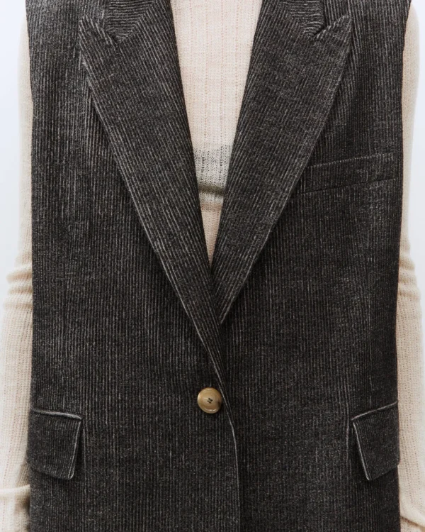 ALYSI MAXI GILET SARTORIALE VELLUTO MELANGE- Cappotti E Giacche