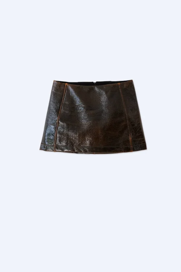 ALYSI MINI FAUX LEATHER VERNICE- Gonne