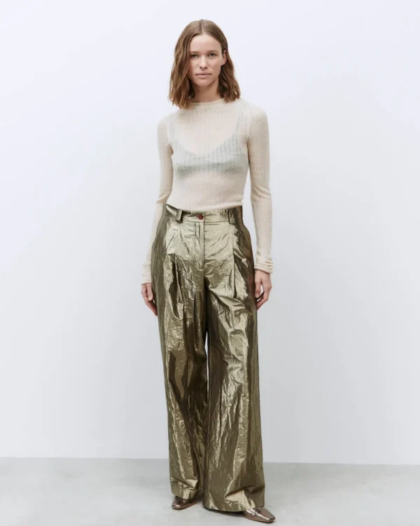 ALYSI PANTALONE WIDE LEG SHINY- Pantaloni