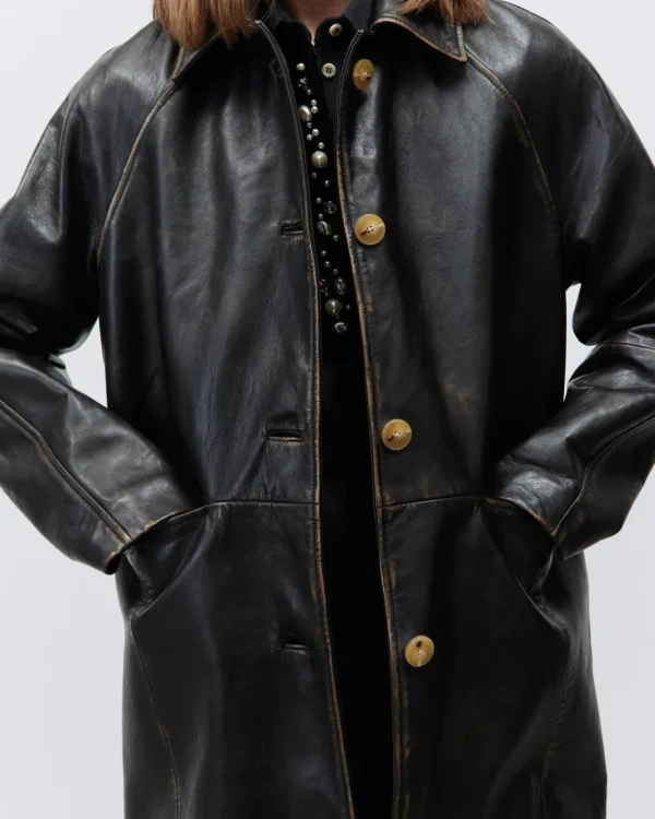 ALYSI TRENCH LUNGO PELLE EFFETTO VINTAGE- Cappotti E Giacche